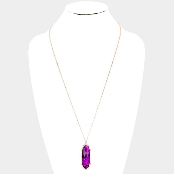 Nwtags Oval Purple Stone, 26 gold Plated Necklace - Picture 2 of 2
